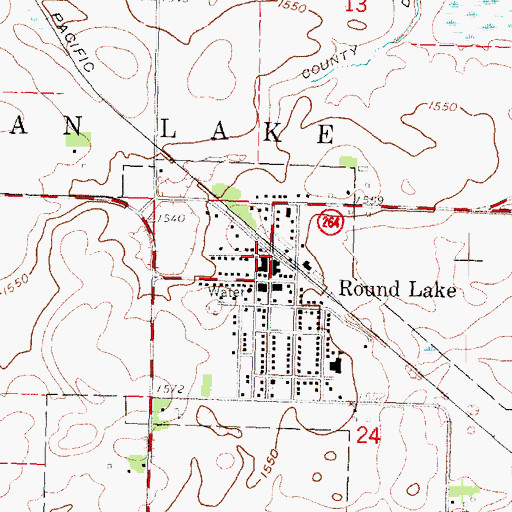Topographic Map of Round Lake City Hall, MN