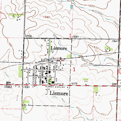 Topographic Map of Lismore (historical), MN