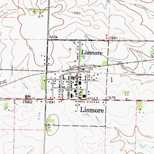 Topographic Map of Lismore Post Office, MN