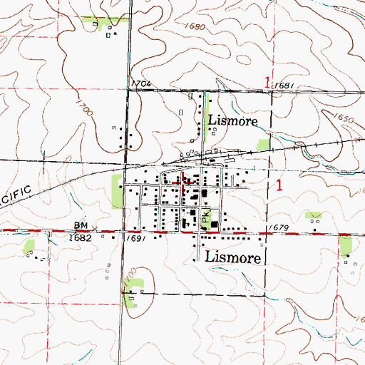 Topographic Map of Lismore Fire Department, MN