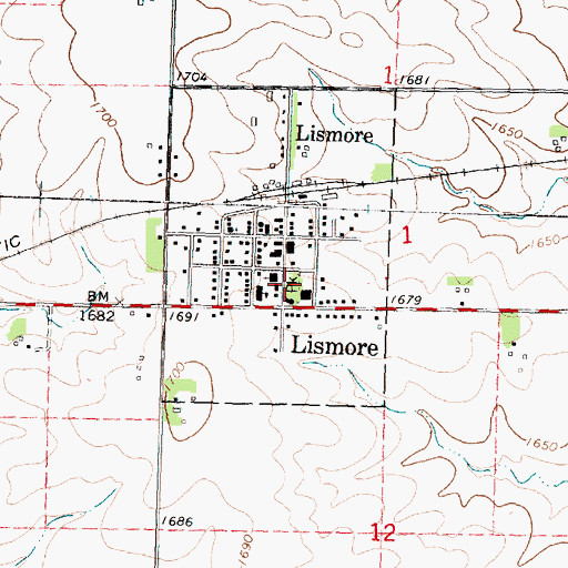 Topographic Map of Lismore City Park, MN