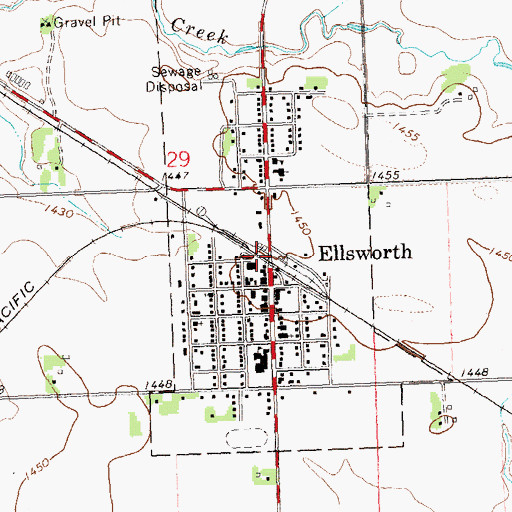 Topographic Map of Ellsworth (historical), MN