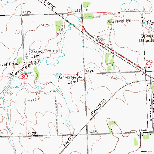 Topographic Map of Saint Mary's Cemetery, MN