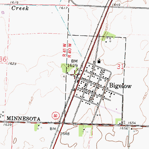 Topographic Map of Bigelow, MN