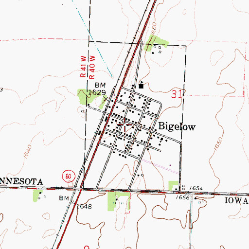 Topographic Map of Bigelow Volunteer Fire Department, MN