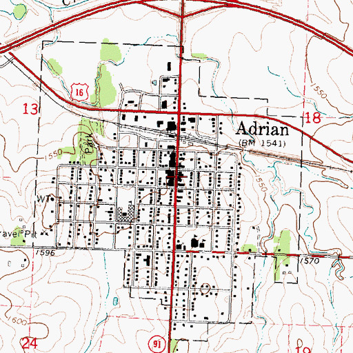 Topographic Map of Adrian Library, MN