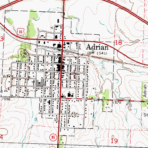 Topographic Map of Adrian United Methodist Church, MN