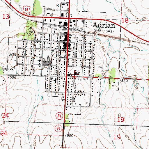 Topographic Map of Adrian Elementary School, MN