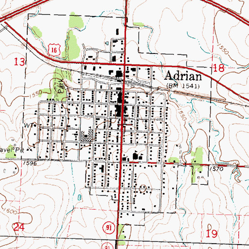 Topographic Map of Adrian City Hall, MN