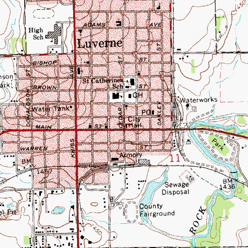 Topographic Map of Luverne City Hall, MN
