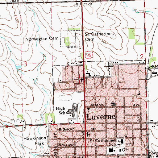 Topographic Map of First Presbyterian Church, MN