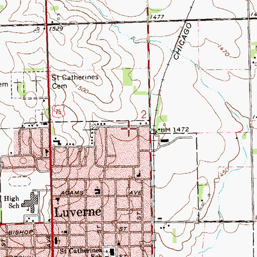 Topographic Map of First Baptist Church, MN