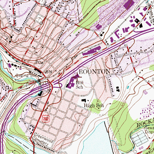 Topographic Map of Boonton High School, NJ