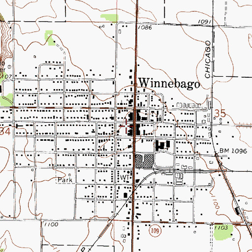 Topographic Map of Winnebago Post Office, MN
