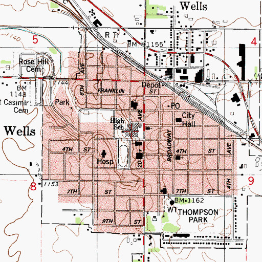 Topographic Map of United South Central High School, MN