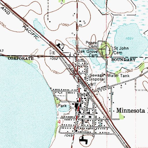 Topographic Map of Minnesota Lake Police Department, MN