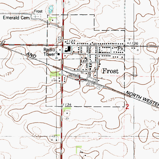 Topographic Map of Frost, MN