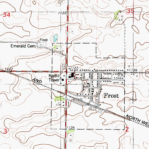 Topographic Map of Frost Public Library, MN