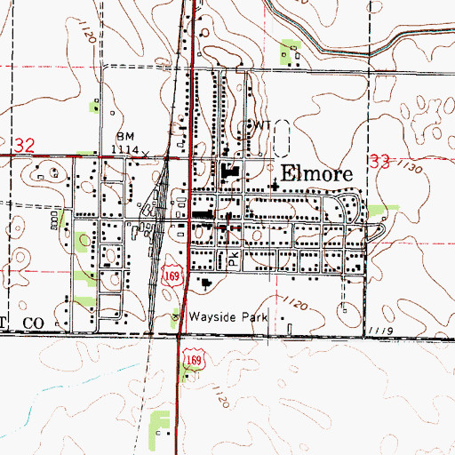 Topographic Map of Elmore Post Office, MN