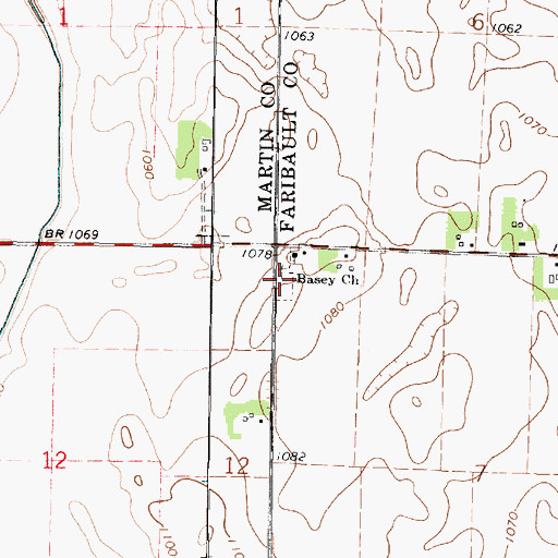 Topographic Map of Pleasant Prairie Basey Cemetery, MN
