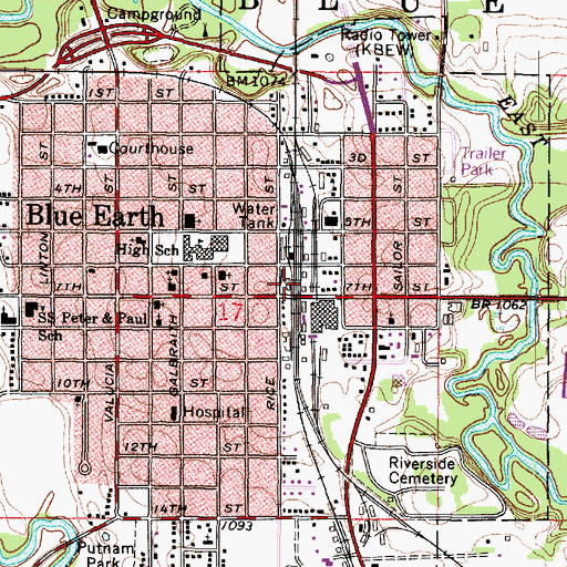 Topographic Map of Blue Earth, MN