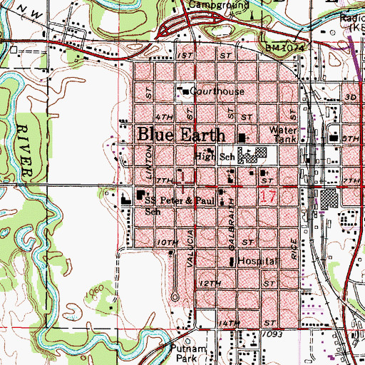 Topographic Map of Blue Earth Community Library, MN