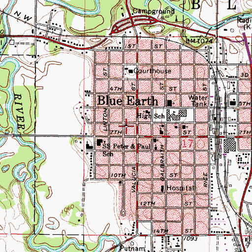 Topographic Map of Blue Earth City Hall, MN