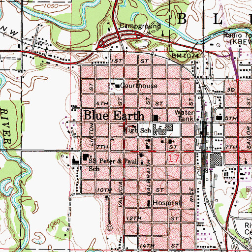 Topographic Map of Blue Earth Post Office, MN