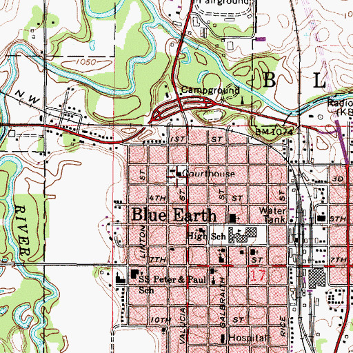 Topographic Map of Faribault County Courthouse, MN
