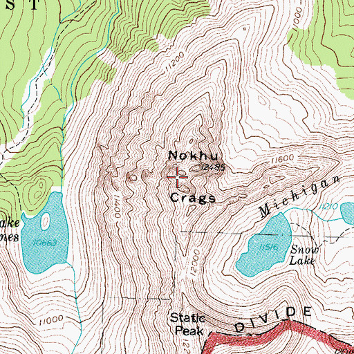 Topographic Map of Nokhu Crags, CO