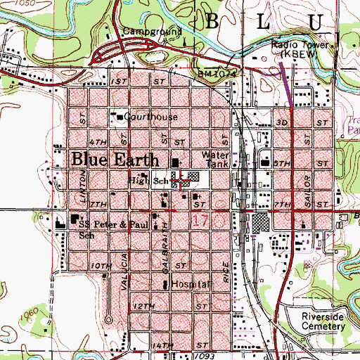 Topographic Map of Blue Earth Junior High School, MN