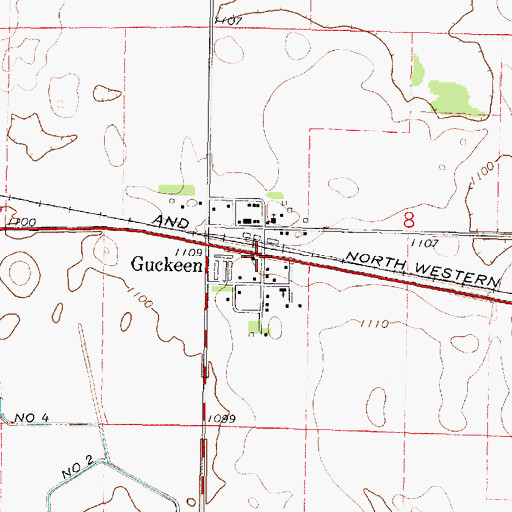 Topographic Map of Guckeen Post Office (historical), MN