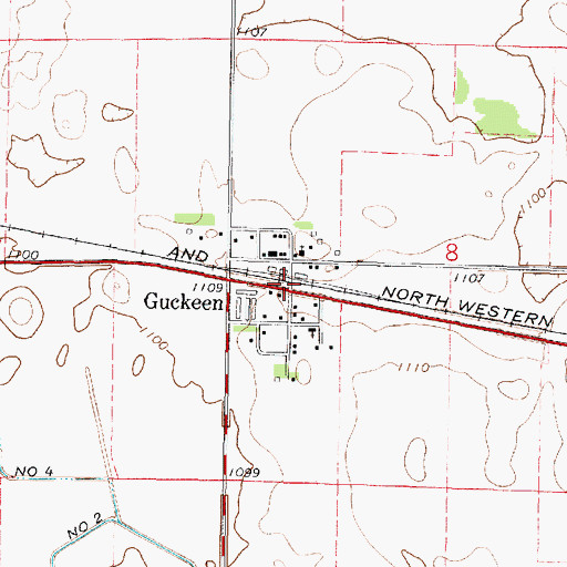 Topographic Map of Guckeen, MN