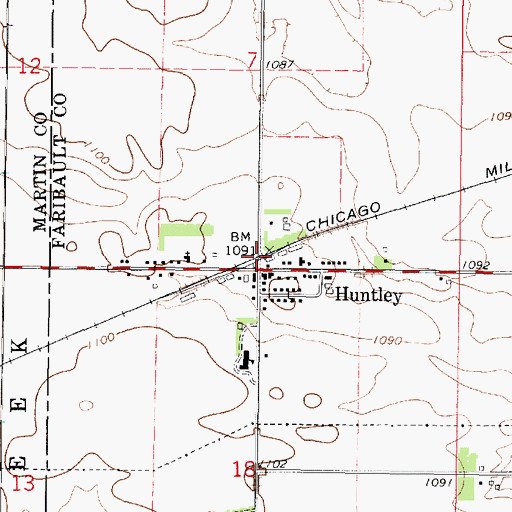 Topographic Map of Huntley, MN