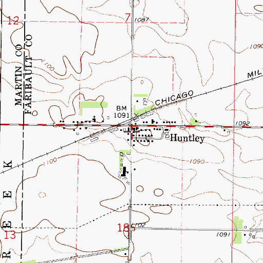 Topographic Map of Huntley Post Office - CPO, MN