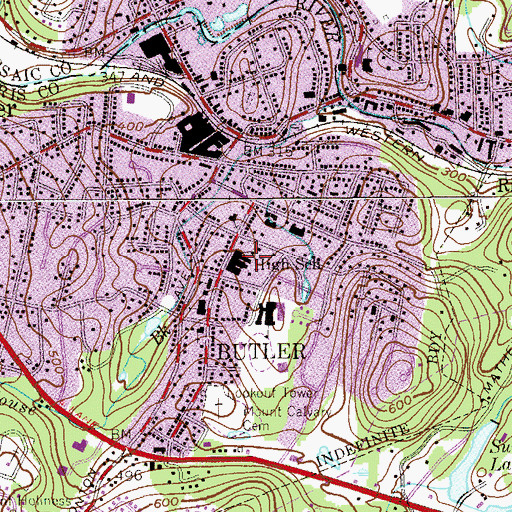 Topographic Map of Butler High School, NJ