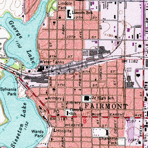 Topographic Map of Fairmont Post Office, MN