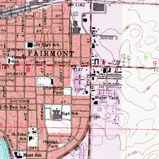 Topographic Map of Five Lakes Shopping Centre, MN
