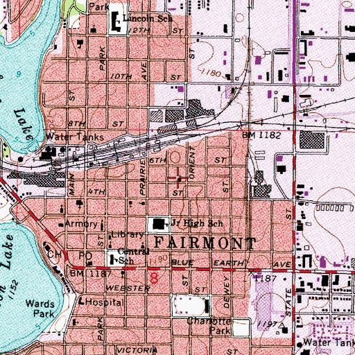 Topographic Map of Fairmont Bible Church, MN
