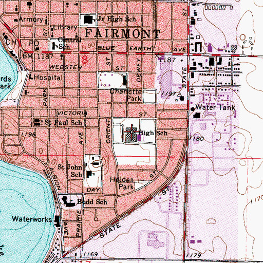 Topographic Map of Fairmont Middle School, MN