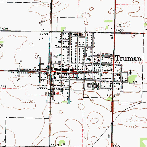 Topographic Map of Truman City Library, MN