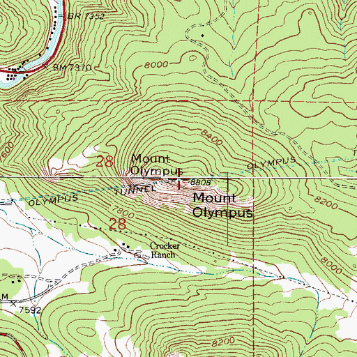 Topographic Map of Mount Olympus, CO