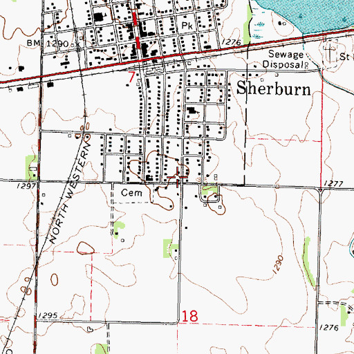 Topographic Map of Sherburn Baptist Church, MN