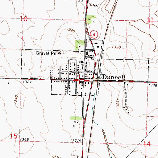 Topographic Map of Dunnell Post Office, MN