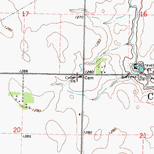 Topographic Map of Cedar Lutheran Cemetery, MN