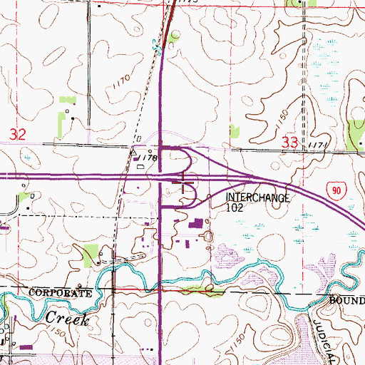 Topographic Map of Interchange 102, MN