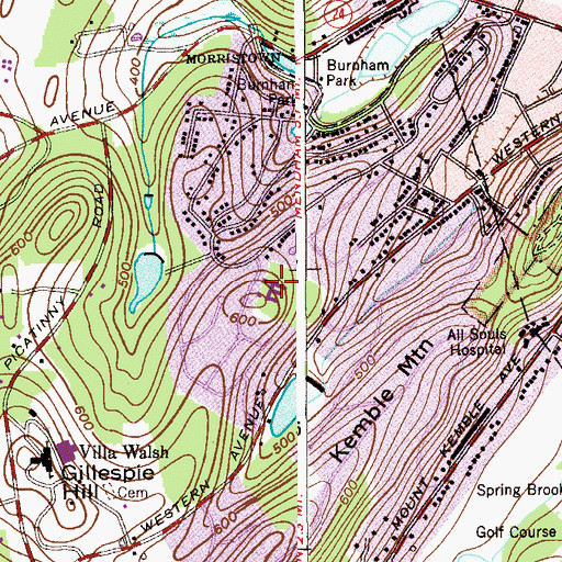 Topographic Map of Hillcrest Elementary School, NJ