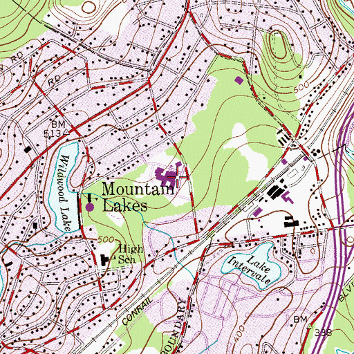 Topographic Map of Mountain Lakes High School, NJ