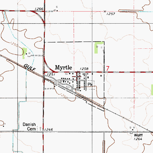 Topographic Map of Myrtle Post Office, MN