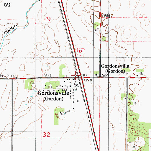 Topographic Map of Gordonsville, MN